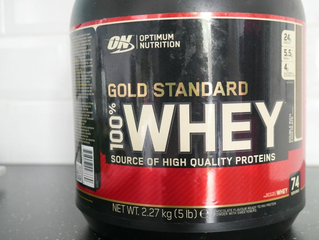 Optimum Nutrition Gold Standard 100 Whey Protein Powder double rich chocolate flavour in a large tub