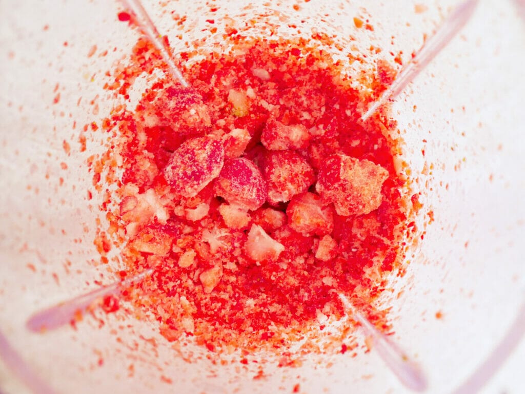 Frozen strawberries as a crushed ice