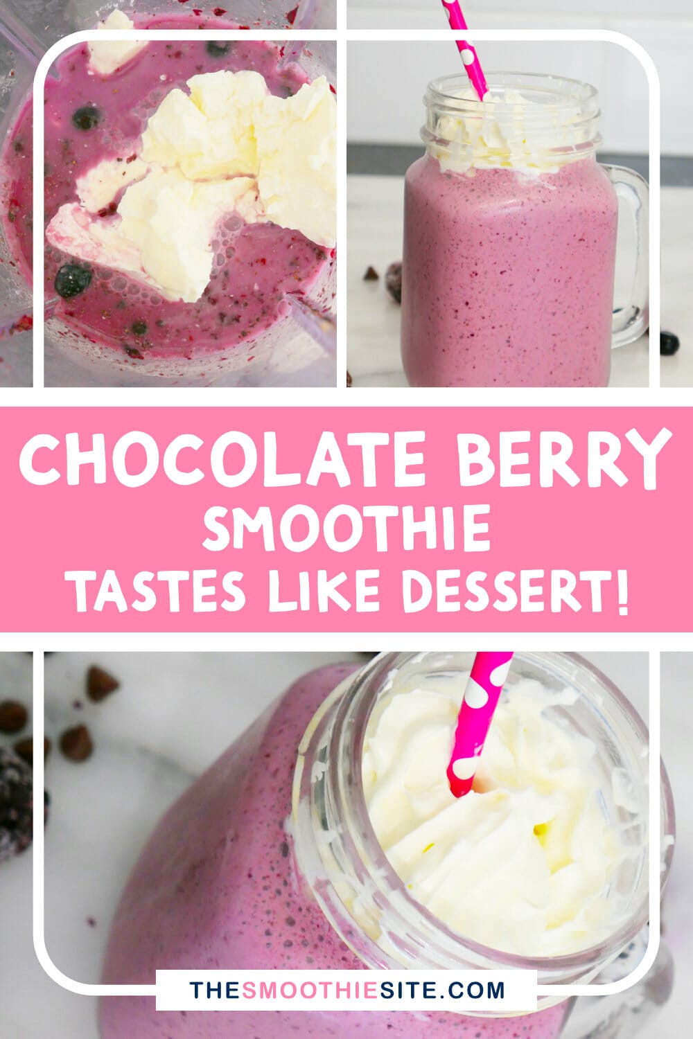 Chocolate berry smoothie that tastes like dessert! (+ secret ingredients!) via @thesmoothiesite
